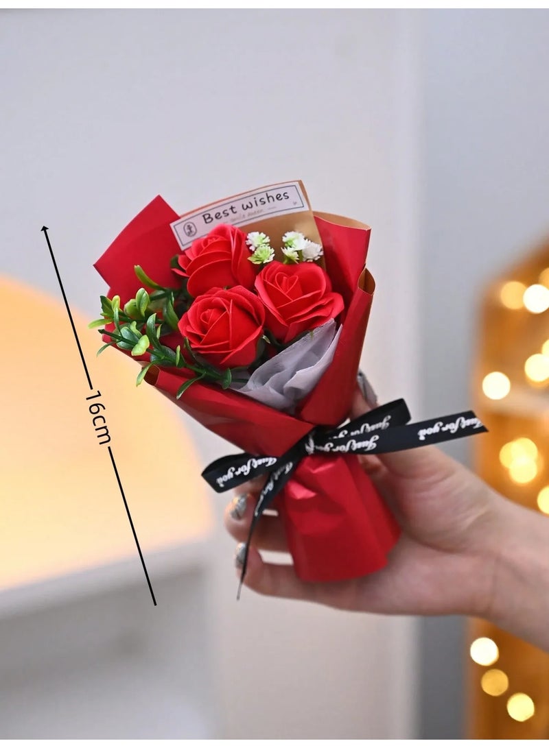 Valentine’s Day Decoration – Small Artificial Red Rose Bouquet, Perfect as a Gift for Your Loved One on Valentine’s Day and for All Types of Gifts, Graduation, Engagements, Birthdays, and Weddings, 1 Bouquet, Size 16 cm - Image 2
